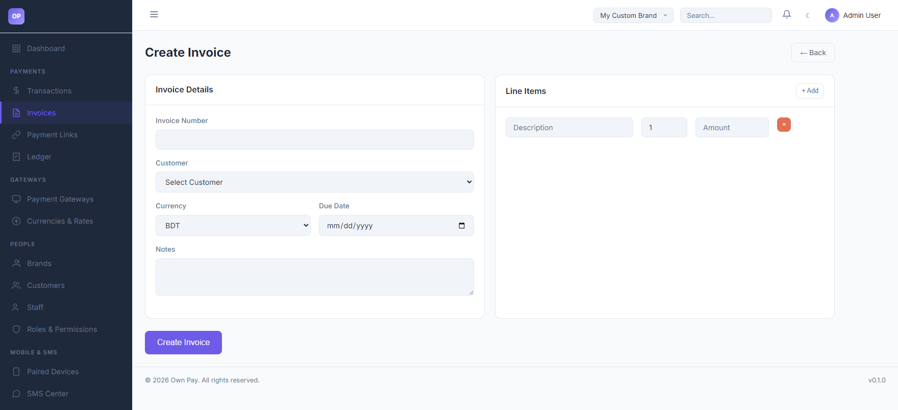 Create Invoice Form