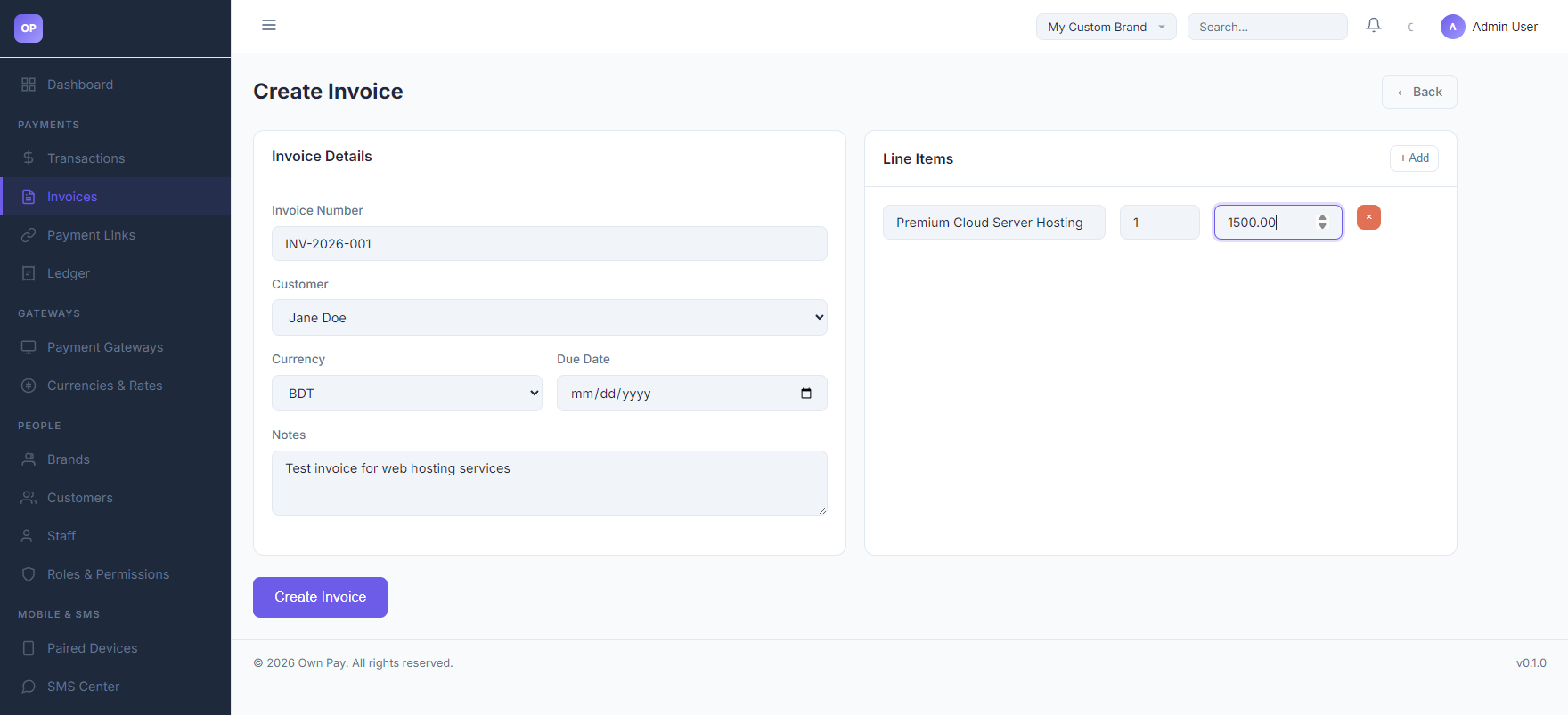 Filled Invoice Form