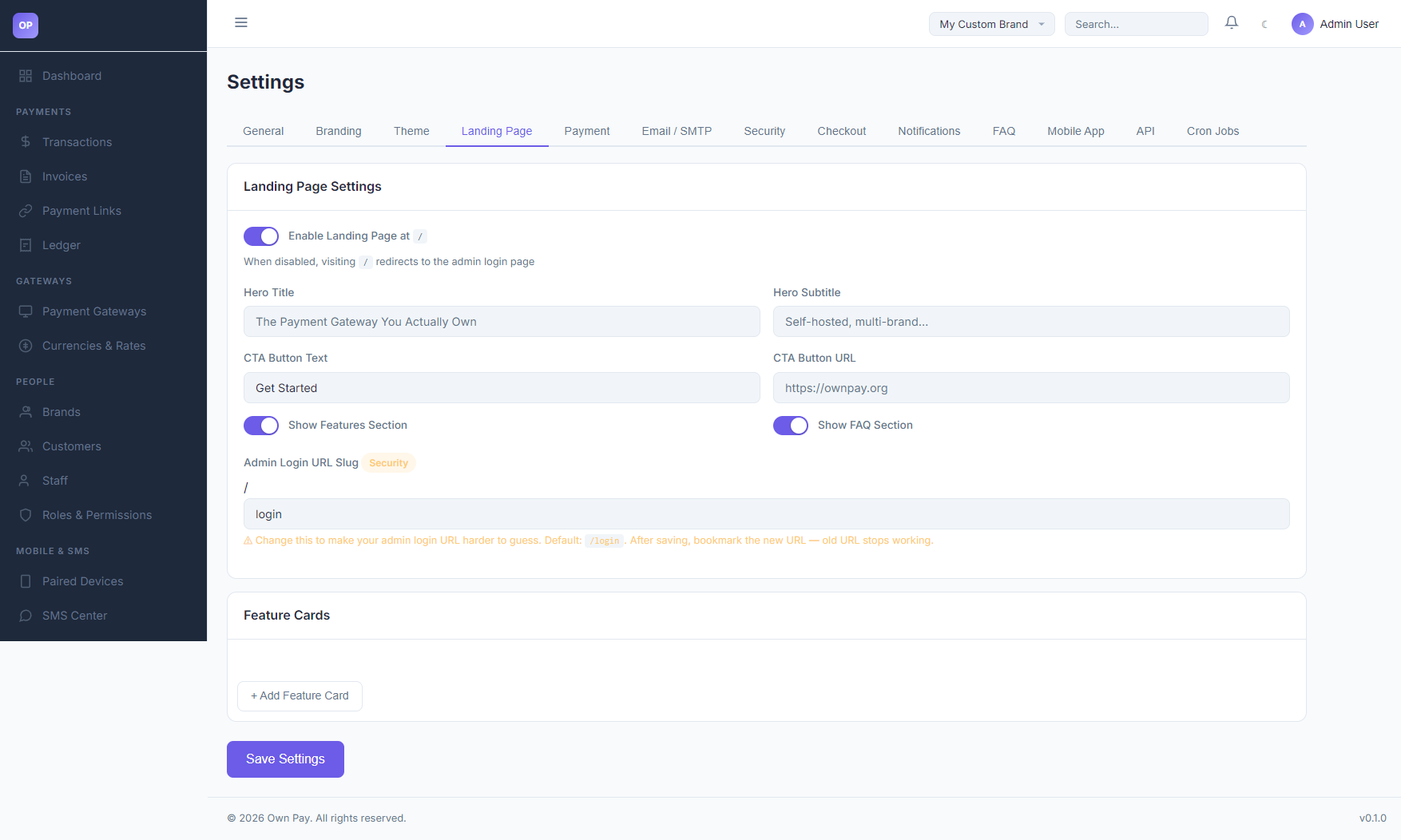 Landing Page Settings Overview