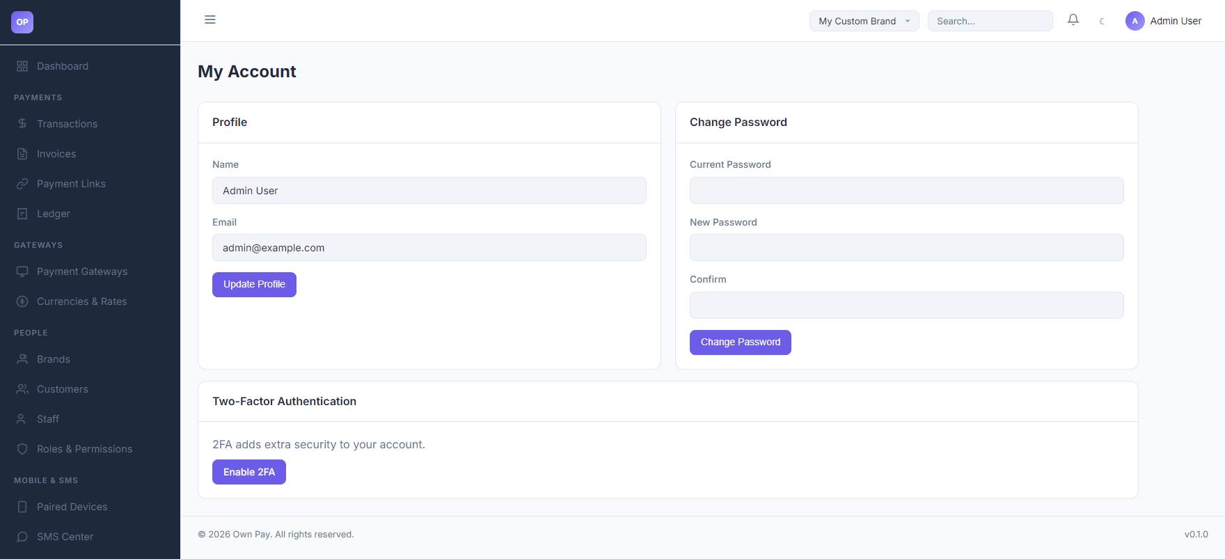 My Account Settings