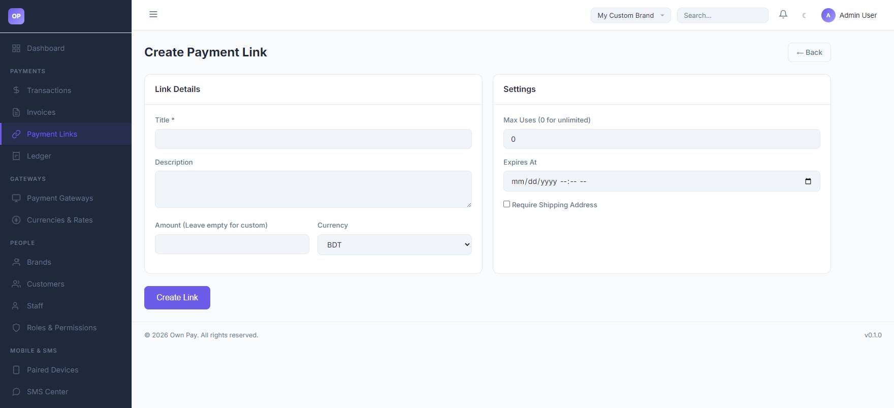 Create Link Form