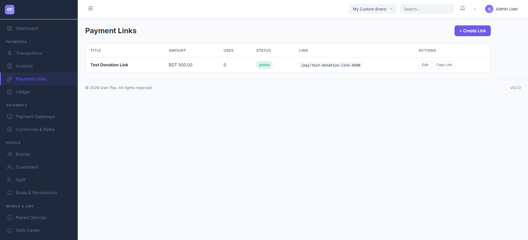 Payment Links List