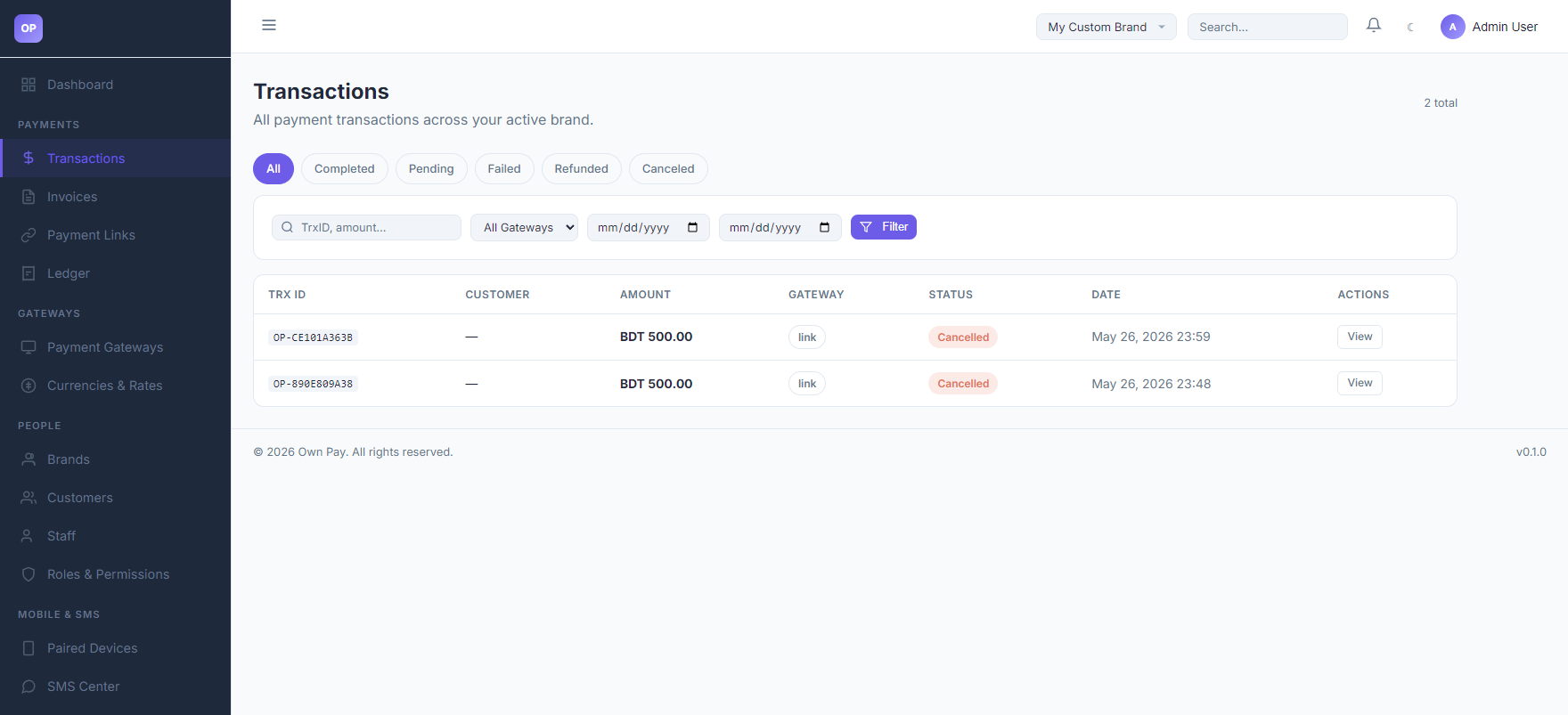 Transactions List Overview